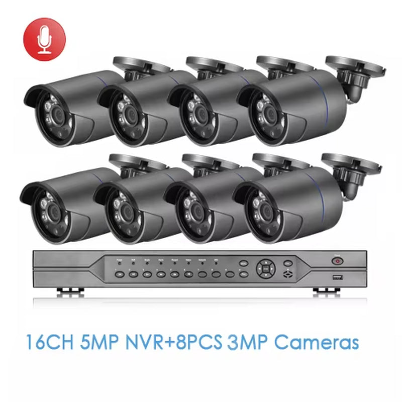 H.265 16CH POE NVR Kit 3MP CCTV Camera System 3MP Outdoor Waterproof Audio IP Camera POE Security Video Surveillance Set