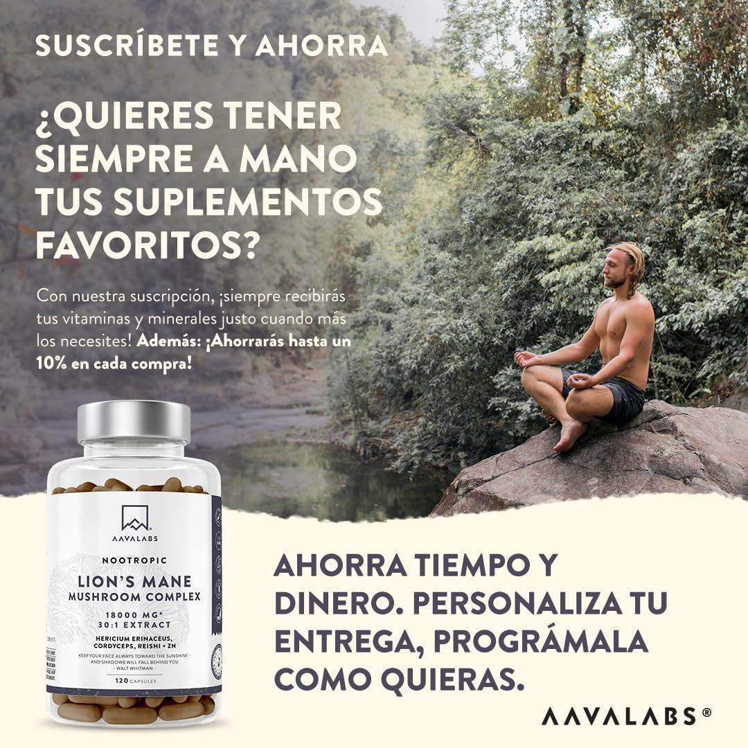 Melena De Leon 18,000Mg (30:1) + Zinc, Reishi & Cordyceps - Alta Potencia Lions Mane Mushroom Pastillas -120 Melena De Leon Capsulas - Nootropicos