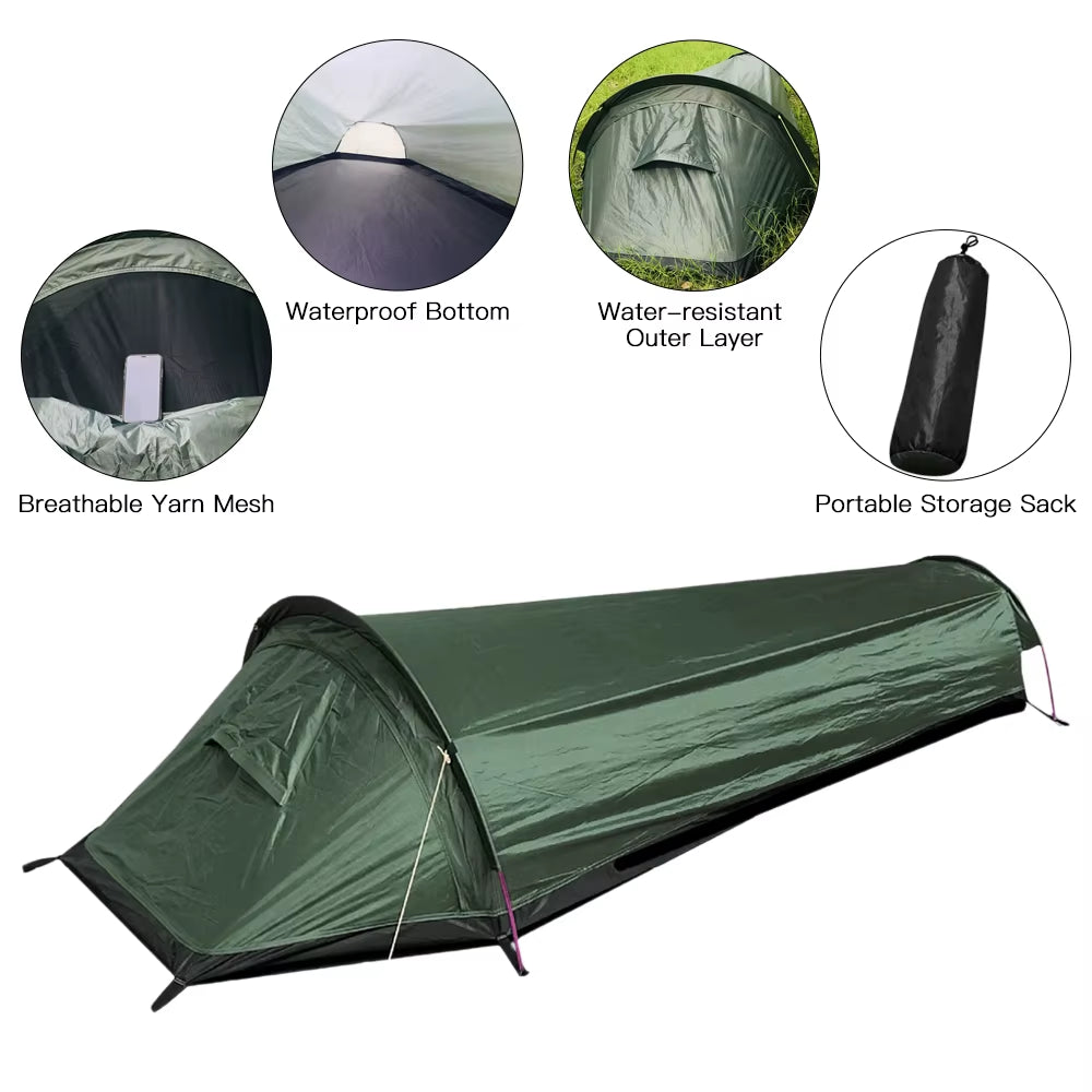 Ultralight Tent Backpacking Tent Outdoor Camping Sleeping Bag Tent Lightweight Single Person Bivvy Bagtent