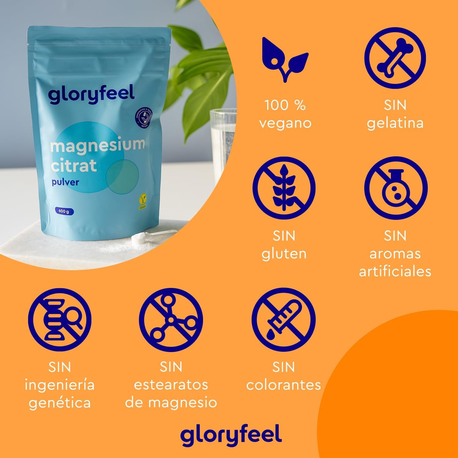 Citrato De Magnesio En Polvo 600 Gr = 705 Porciones - 400Mg De Magnesio Por Dosis Diaria - 235 Días De Toma (+7 Meses) - Sabor Neutro - 100% Puro, Sin Aditivos, Sin Gluten Ni Lactosa