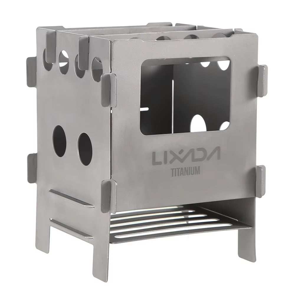 Lightweight titanium stainless steel wood stove for outdoor camping and hiking.