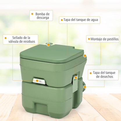 Inodoro Portátil Váter Móvil Con Depósito De Residuos De 20 L Asiento Cómodo Para Viaje Camping Excursiones Verde 42 X 36 X 43 Cm