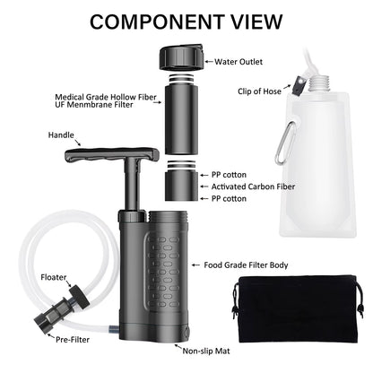 Water Purifier Pump Water Filtration System with 0.01 Micron Water Filter Outdoor Emergency Survival Gear for Camping Hiking