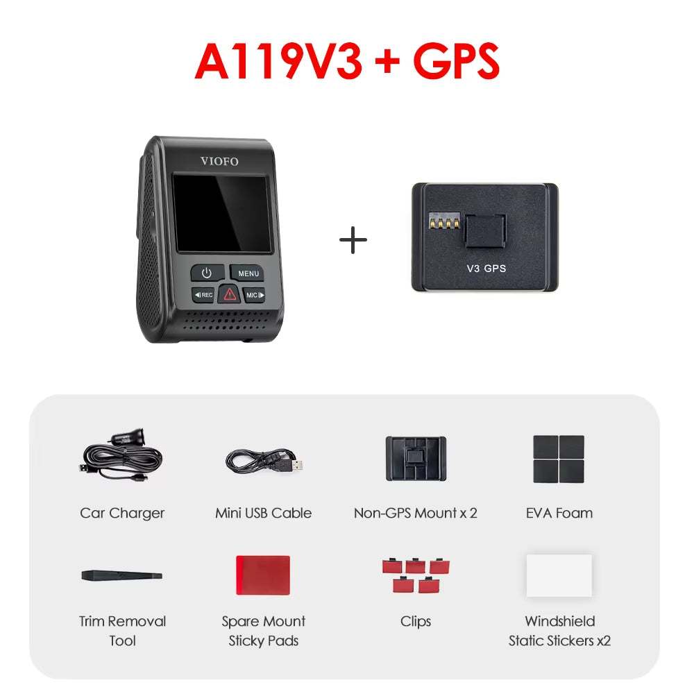 A119 V3 2K 60Fps Car Dash Cam with GPS, Night Vision, and Parking Mode.